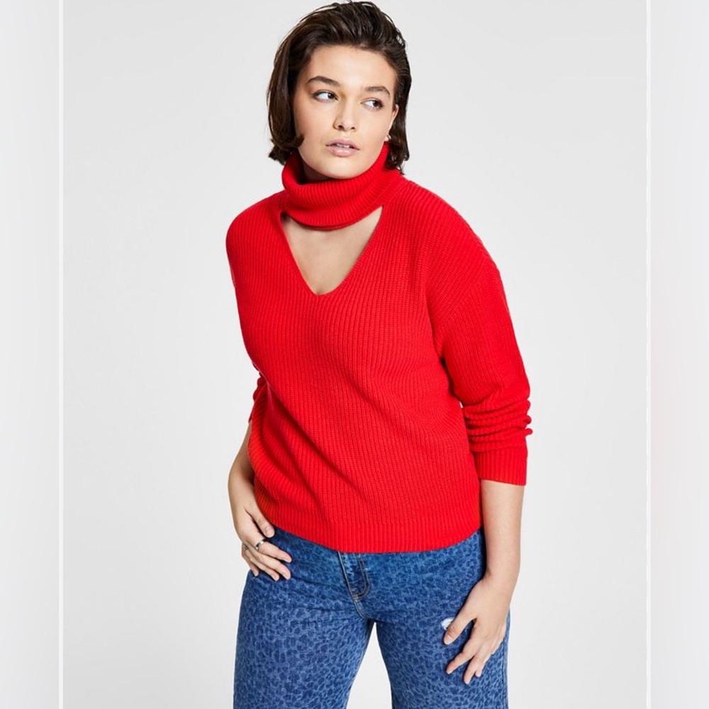 Bar III
Women's Cutout-Detail Turtleneck Sweater Holiday Red